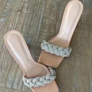 Braided Beaded Nude Slide Sandals - Women